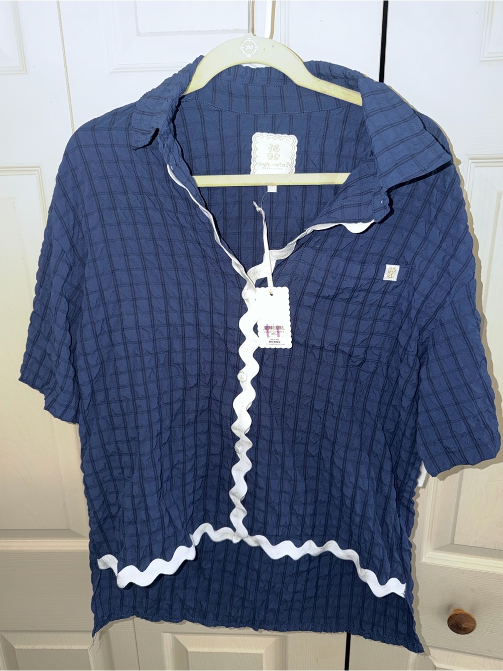 Simply Southern Navy Top with White Rickrack Trim